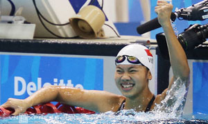 VĐV bơi lội Nguyễn Thị Ánh Viên, niềm hy vọng của thể thao Việt Nam tại Olympic 2016.
